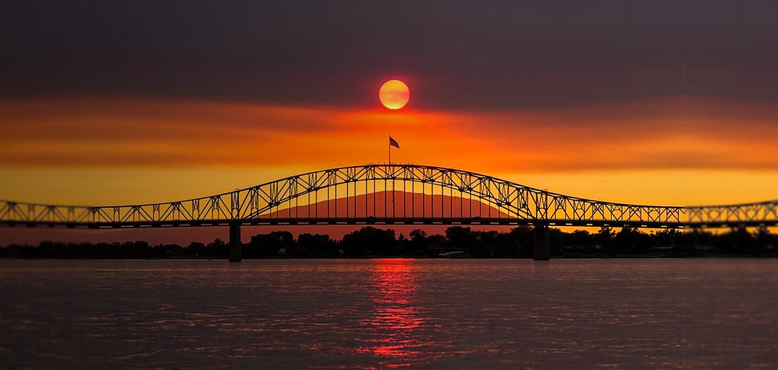 The Blue Bridge over the Columbia River at sunset, Tri-Cities